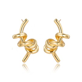 WASAIE Geometric Abstract Twisted Knot Stud Earrings For Women,Gold Plated Statement Trendy Earring for Formal Party