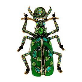 KINMOT Vintage Style Green Enamel Beetle Brooch with AB Accent – Statement Bug Insect Jewelry