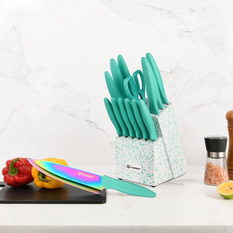 14 Pieces Rainbow Stainless Steel Blade Chef Kitchen Knife Set