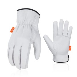 Vgo... 1 Pair Unlined Safety Goatskin Leather Work Gloves Men,Rigger Gloves,Builder Gloves(GA9501) (Medium, White-1Pair(Goat))