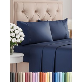 Full Size 4 Piece Sheet Set - Comfy Breathable & Cooling Bed Sheets Set - Hotel Luxury Bedding for Women, Men, Kids & Teens - Deep Pockets, Easy Secure Fit, Soft & Wrinkle Free - Oeko-Tex - Navy Blue