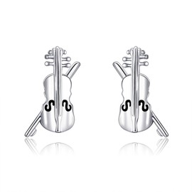 YAFEINI Violin Earrings 925 Sterling Silver Violin and Violin Bow Stud Earrings Violin Jewelry Music Gifts for Women Violinist