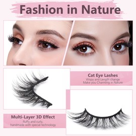 SONAFEEL Eye Lashes Natural Look 3d Mink Natural Eyelashes 15mm 12Pairs Cat Eye Light Reusable False Eyelashes Pack