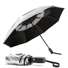 Paraguas Plegable Automático, Revestimiento Plateado UPF 50+ Protección UV, Sombrilla Grande Resistente al Viento De Doble Capa, Paraguas de Bolsillo Reforzado, Ligero y Portátil Para Viaje Diario