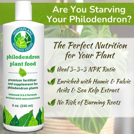 Philodendron Fertilizer – Liquid Plant Food for Strong Roots, Healthy Growth & Lush Foliage – 3-3-3 NPK Formula with Sea Kelp, Humic & Fulvic Acid – Essential Nutrients for Tropical Houseplants – 8 oz