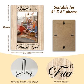 Brother Gifts Groomsman Gifts Wooden Picture Frames 4x6 - Because I Have a Brother I’ll Always Have a Friend, friendship Picture Frame With Stand, Display Frame Desk Decor Home Decor (Vertical) -27