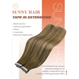 Sunny Hair Tape in Hair Extensions Human Hair 24 Inch Hair Extensions Real Human Hair Tape in Extensions for Women Cool Brown to Light Brown Balayage Blonde Invisible Remy Hair Skin Weft 20Pcs 50g