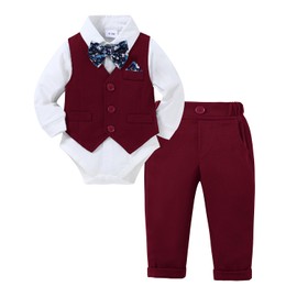 DISAUR Baby Boy Formal Outfits 6-12 Months 1t Christmas Wine Red Suits First Birthday Party Handsome Appearance