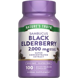 Nature's Truth Black Elderberry Capsules | 100 Count | Super Concentrated Sambucus Extract | Non-GMO and Gluten Free Supplement