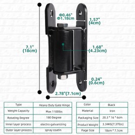Riyhch Heavy Duty Gate Hinge 7 inch, Black Outdoor Bolt on Gate Hinge, Weld on Post Gate Hinges Roller Bearing, for Large Driveway Vehicular Pedestrian Swing Gates Up to 1100 Pounds(2 Pack)