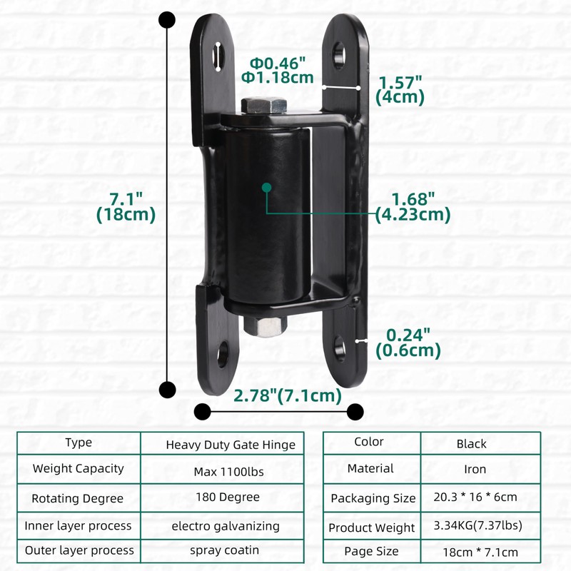 Riyhch Heavy Duty Gate Hinge 7 inch, Black Outdoor Bolt