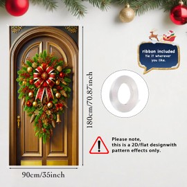 Nuxovilar Christmas Door Cover Christmas Banner Festive Ornate Red Gold Wreath Winter Holiday Decor for Home Indoor Outdoor (35x71 Inches)