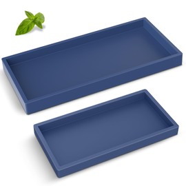 Bathroom Counter Tray,EG-SIPRO High-Grade Thickened Silicone Vanity Tray,Shatterproof Durable Rectangle Tray Soap Dispenser for Countertop,Sapphire Blue,Small+Large (EGTRAY)