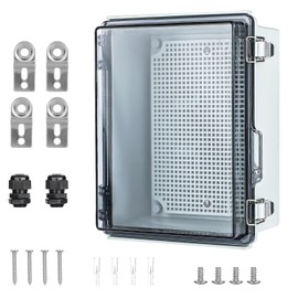 Large Waterproof Electrical Junction Box, IP67 Waterproof Clear ABS Plastic Enclosure Boxes for Outdoor Network Enclosure with Hinged Cover, Mounting Plate, Wall Brackets(13.8"x9.8"x5.9" Clear)