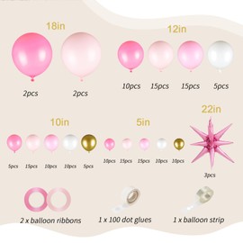161pcs Pink Balloons Arch Kit, Pastel Macaron Pink and Gold White With 3pcs Starburst Foil Balloons for Birthday Baby Shower Bridal Shower Wedding Valentine’s Party Decorations