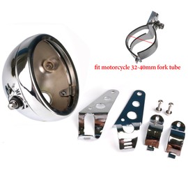 SINLIRU Chrome Motorcycle Headlight Housing Bucket with 32-40MM Fork Tube Side Mount Brackets compatible with 5.7inch Headlights