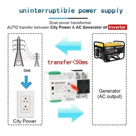 GAEYAELE Automatic Transfer Switch Three Phase ATS 63A 220V Power Transfer Switch Din Rail Mounted (3P-63A-AC220V)
