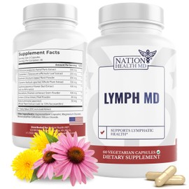 NATION HEALTH MD Lymph MD - Lymphatic Drainage Supplement - with Bromelain, Echinacea, Burdock Root, Dandelion, Rutin, Kelp & More - Lymph System Support for Women & Men - 60 Capsules