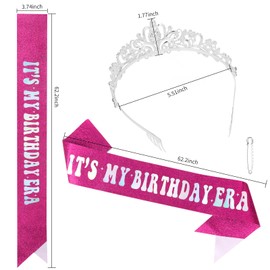 YARIEW It's My Birthday Era Sash and Crown for Women - Hot Pink Birthday Party Accessory