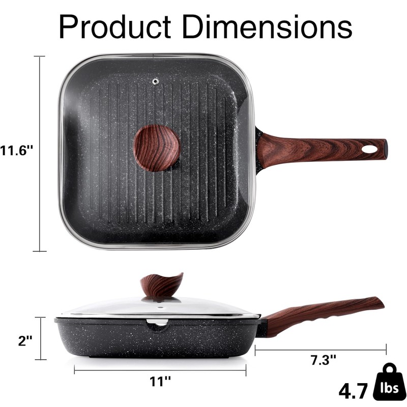 Kordisen Nonstick Grilling Pan with Lid for Stove Tops, 11