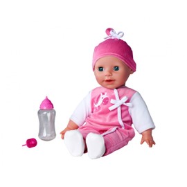 Simba 105140489 Laura Baby Language Doll, 38 cm Soft Body Doll with Sleeping Eyes, in Cute Romper, 24 Baby Sounds, Toy Doll, Baby Doll, from 2 Years, Pink