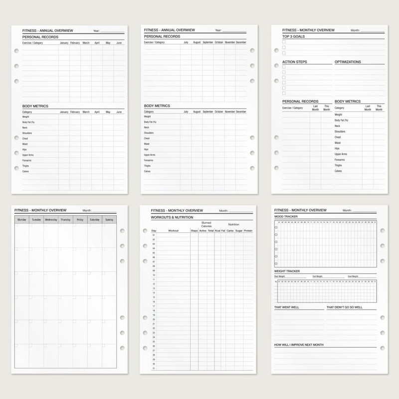 KOMPASS Fitness Planner, A5 Workout & Progress Tracking Inserts, 25
