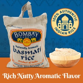 Bombay Market White Basmati Rice - Aromatic & Nutty Flavor Basmati Rice - Long Grain Rice Basmati (4 Pound Bag)