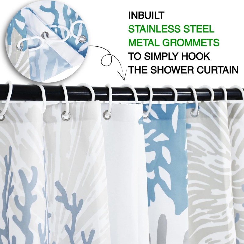 GKLEASG Nautical Beach Shower Curtain, Blue Tropical Coral Ocean Seashell