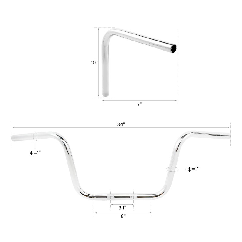TCMT 10" Rise Ape Hanger 1" Handlebar Fit For Harley