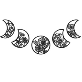 OYEFLY 5 Pieces Metal Moon Phase Wall Decor,Black Boho Moon Phase Wall Art (Black)