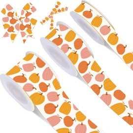 JarThenaAMCS 3 Rolls Fall Ribbons 15 Yards Pink Orange Pumpkin Grosgrain Ribbon Pumpkin Fabric Craft Ribbon for Autumn Thanksgiving Wrapping DIY Crafts