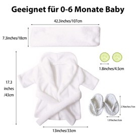 Xanewza Pack of 6 Newborn Photography Props, Baby White Photo Shoot Costumes, Bathrobes, Bath Towel Outfit with Slippers, Cucumber Photo Props for Toddler Boys Girls (0-6 Months)