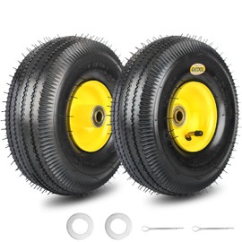 GICOOL 4.10/3.50-4 Explorer Series Rubber Tire and Wheel, with 2.25" Offset Hub, 5/8" Sealed Bearings, for Hand Truck Trolley Dolly Garden Wagon Wheel Replacement