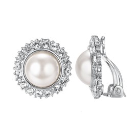 Yoursfs Large White Pearl Clip on Earrings for Women Small Cubic Zirconia Clip on Earring for Dainty Earrings