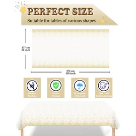 VReder White Champagne Gold Plastic Party Tablecloth, Disposable Party Tablecloth for Men Women Kids Birthday BBQ Engagement Weddings Picnics Christmas Decorations 2Pcs