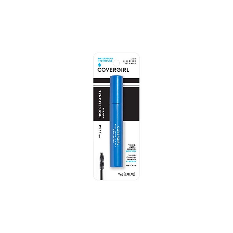 COVERGIRL Professional 3-in-1 Waterproof Mascara, Very Black 225, (Packaging May