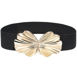 Initlove Stretchy Waist Belt for Women Wide Elastic Waistband for Dresse Black Gold 65 CM