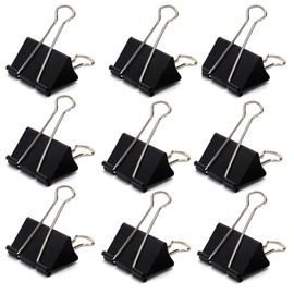 9 Pack Binder Clips Paper Clamps Metal Clip Upgrade Big Clip for Office Classroom Home Supplies(Black)