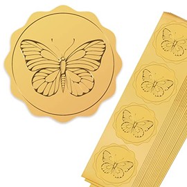 CRASPIRE 100pcs Gold Foil Certificate Seals Butterfly Embossed Gold Certificate Seals 2" Round Self Adhesive Embossed Stickers for Wedding Invitations Party Favors Envelopes Graduation Seals