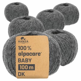 Hansa-Farm 100% Baby Alpaca Wool in 25 Colours - 300 Gram Set DK (double knit) (6 x 50 g) - The 1st Machine-washable 100% Alpaca wool – even softer, scratch-free and durable – Alpaca wool for knitting and crocheting