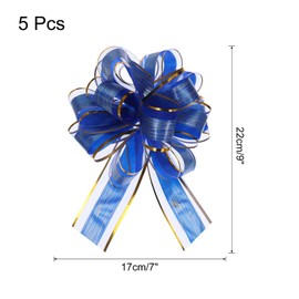 sourcing map 5pcs 7 Inch Large Pull Bow Gift Wrapping Bows Ribbon Organza Bows Blue for Wedding Baskets Presents Christmas Party