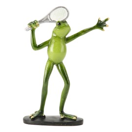 Frog Statue Resin Sports Frog Figurine Decor Sculpture Statue Crafts for Outdoor Garden Patio Lawn Bonsai Porch Play Tennis