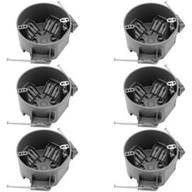 HUIXHAO 20 cu. in. 1 Gang New Work Round Ceiling Electrical Boxes, Non-Metallic Box with Grounding Lug and Screw,ETL Listed,Nail-On Grey PVC Outlet Box Single Gang(Pack of 6)