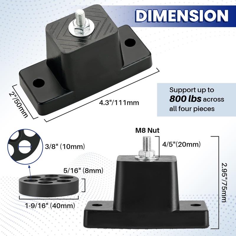 MAOPINER 4 Pack Rubber Vibration Isolator Mounting Bracket with 4