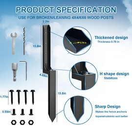 FLIGROPY 2pcs Fence Post Repair Kit,Heavy Duty Post Repair Stakes,Durable Fence Support Anchor for Fixing Broken/Leaning 4X4/6X6 Wood Posts(2 Pack)