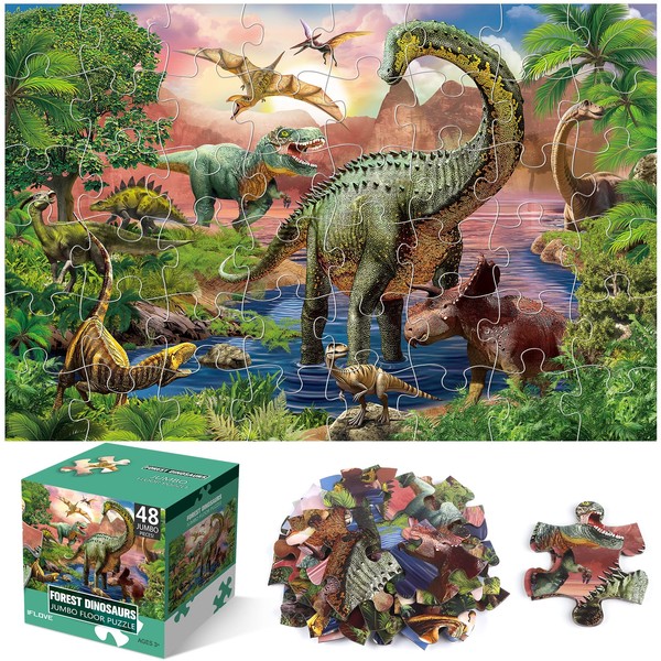 Jumbo Floor Puzzle for Kids,48 Piece Forest Dinosaur Large Jigsaw