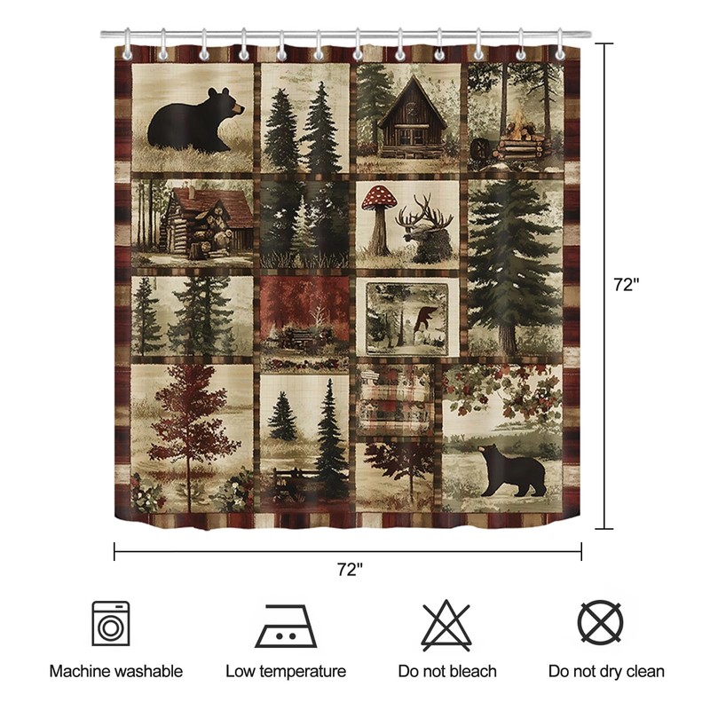 ZCHOMI Rustic Cabin Shower Curtain Farmhouse Country Bear Forest Bathroom