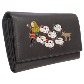 Klassek Girl with Sheep Womans Brown Purse Flock Brand Image on Real Animal Leather Sheepdog Lovers Accessory Gift