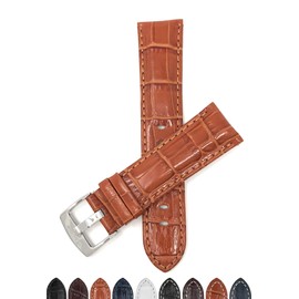 Bandini Extra Long (XL) 22mm Mens Italian Leather Watch Band Strap - Tan - Alligator Pattern