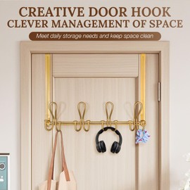 FantasHome Double Prong Over The Door Hook Rack with 12 Hooks – Gold